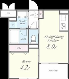 HR2 1LDKの間取図画像