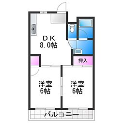 コーポみやざき長居 2DKの間取図画像