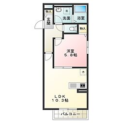 アフェット浅香 1LDKの間取図画像