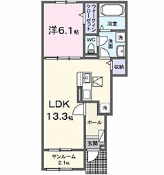 橿原市北妙法寺町アパート 1LDKの間取図画像