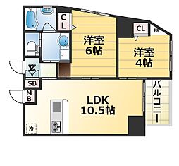 プリオーレ神戸大開通 2LDKの間取図画像