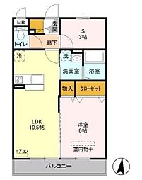 Symphony B 2階1LDKの間取り