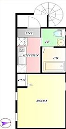 フラット・SS 2階ワンルームの間取り