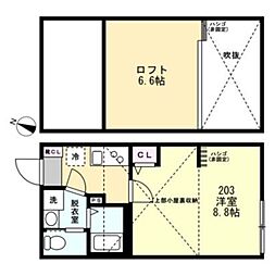 小田急江ノ島線 湘南台駅 徒歩11分の賃貸アパート 2階1Kの間取り