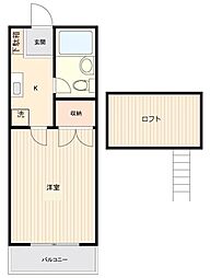 ヨコハウスE棟 1Kの間取図画像