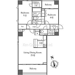 ザ・パークハウスグラン三番町 2LDKの間取図画像