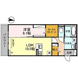 カーザ　ソラーレ 3階1LDKの間取り