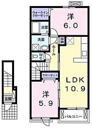 カーネーション 1LDKの間取図画像
