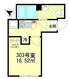 リバティー戸越公園 3階1Kの間取り