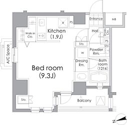 パークハビオ戸越 13階ワンルームの間取り