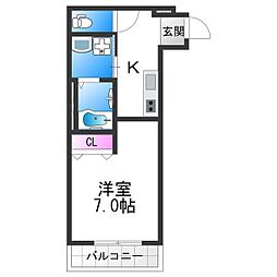 フジパレス平野郷V番館 3階1Kの間取り