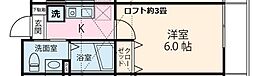 ピースコート登戸 2階1Kの間取り
