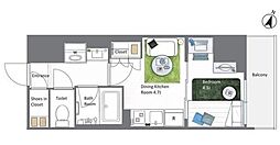AIFLAT若松河田 1DKの間取図画像
