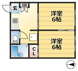 ルシエール平野 B棟 2階1Kの間取り