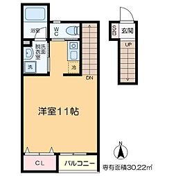 ウィッシュハイツII 2階ワンルームの間取り