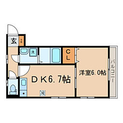 双桜館 2階1DKの間取り