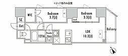 グランパセオ蔵前2 6階2LDKの間取り