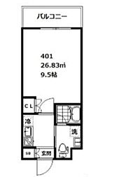 京急本線 新馬場駅 徒歩4分の賃貸マンション 4階1Kの間取り