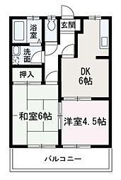 レジデンスパート1 2DKの間取図画像