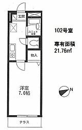 KIフラット3 1階ワンルームの間取り