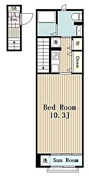 シルフィード八雲I 2階1Kの間取り