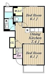 クレール　エスプアール 1階2DKの間取り