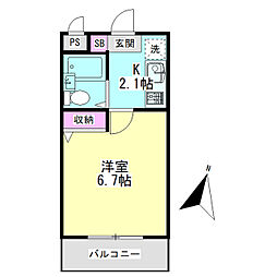 エルマーノ堀之内 1Kの間取図画像