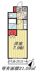 JR総武線 市川駅 徒歩5分の賃貸マンション 7階1Kの間取り
