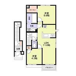 （仮称）足立区六木3丁目計画 2階2LDKの間取り