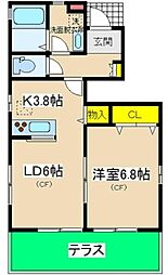 クレストヒル山下B 1LDKの間取図画像