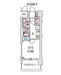 スプランディッド堺東DUE 1Kの間取図画像