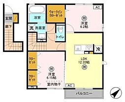 ロイヤルコート小倉 2階2LDKの間取り
