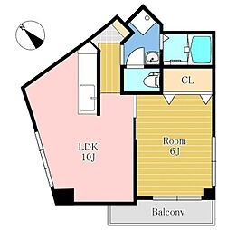 本町ロータリーマンション 5階1LDKの間取り