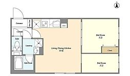 ウェルスクエアイズム下北沢WEST 3階2LDKの間取り