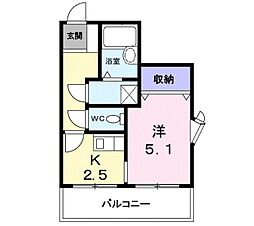 ヴィラ　ナカヤマ 2階1Kの間取り