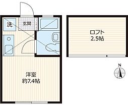 イーリスコート西横浜B ワンルームの間取図画像
