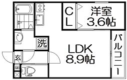 グレイスキューブ 1階1LDKの間取り
