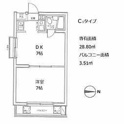 パレ・ドール西国分寺 1DKの間取図画像
