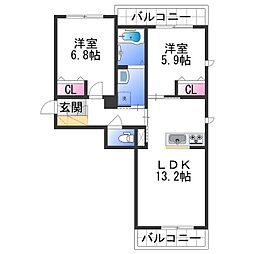 シャーメゾンベレオコスモ 2LDKの間取図画像