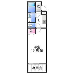 パイナップル荘 2階1Kの間取り