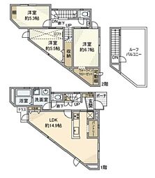 北新宿戸建 1階3LDKの間取り