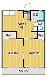 ピュア23A棟 2DKの間取図画像