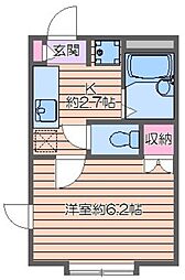 都営新宿線 篠崎駅 徒歩16分の賃貸アパート 1階1Kの間取り