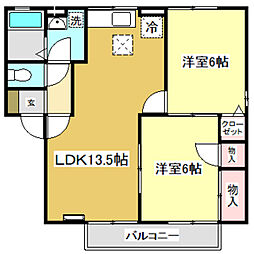 ドルフ東久万 2LDKの間取図画像