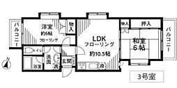 オークヒル領家 2LDKの間取図画像