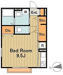 京王相模原線 多摩境駅 徒歩7分の賃貸アパート 1階ワンルームの間取り
