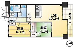 レジディア三宮東 2LDKの間取図画像