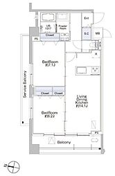 プロシード池上 8階2LDKの間取り