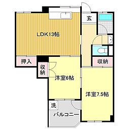 ウエストタウンモリタ 2LDKの間取図画像