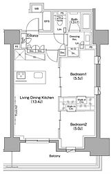ザ・パークハビオ滝野川 2LDKの間取図画像